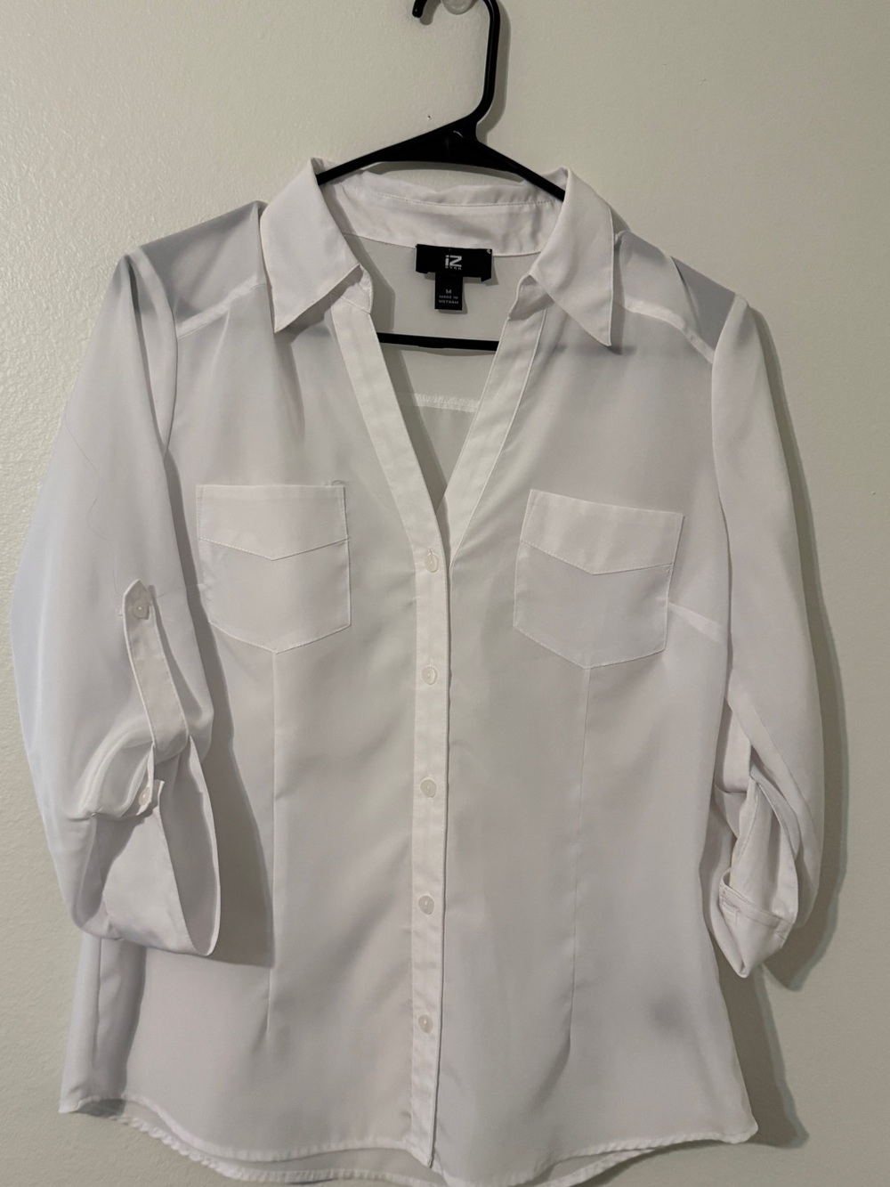 Iz Byer White Button-Front Pocket Blouse